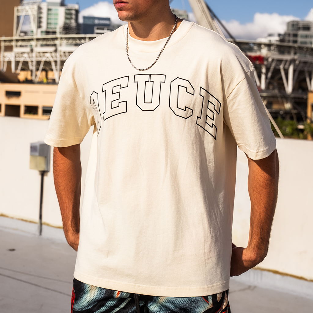 Deuce college font oversized tshirt lifestyle 