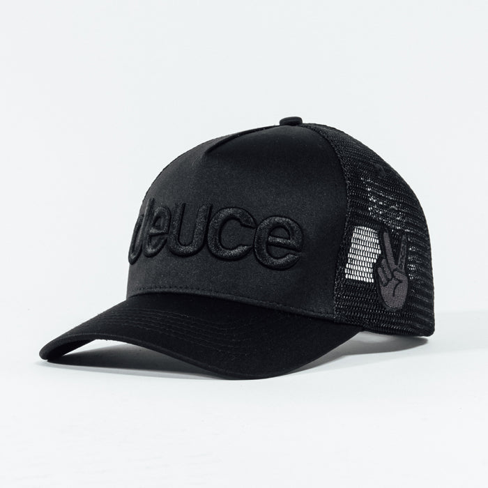 Deuce Brand Trucker Snapback hat black thread peace logo