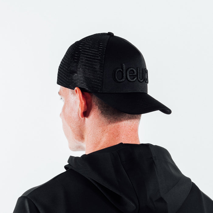 Deuce Brand Trucker Snapback hat black thread peace logo